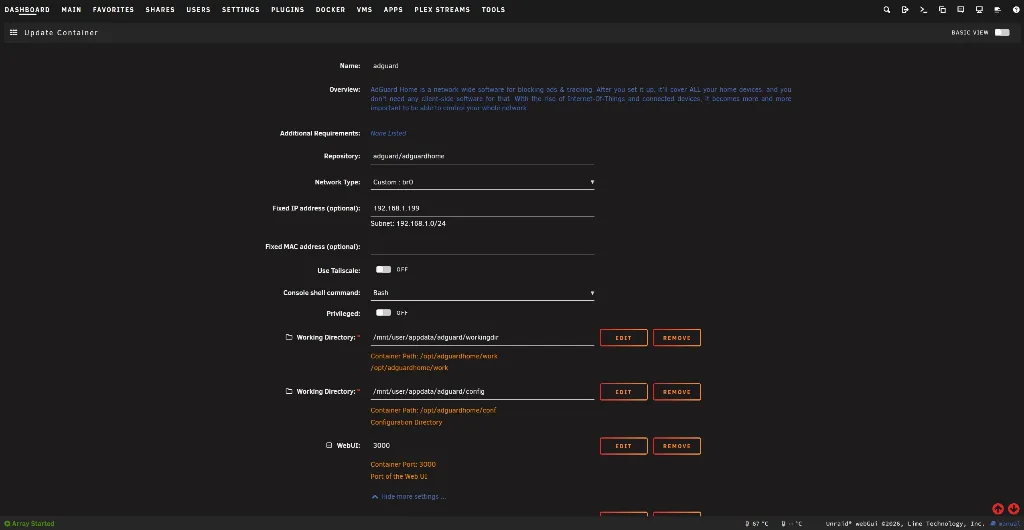 Unraid AdGuard Home Community Apps template